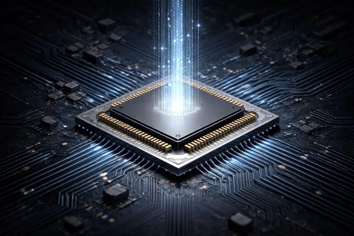 Chip visto desde arriba sobre una placa base