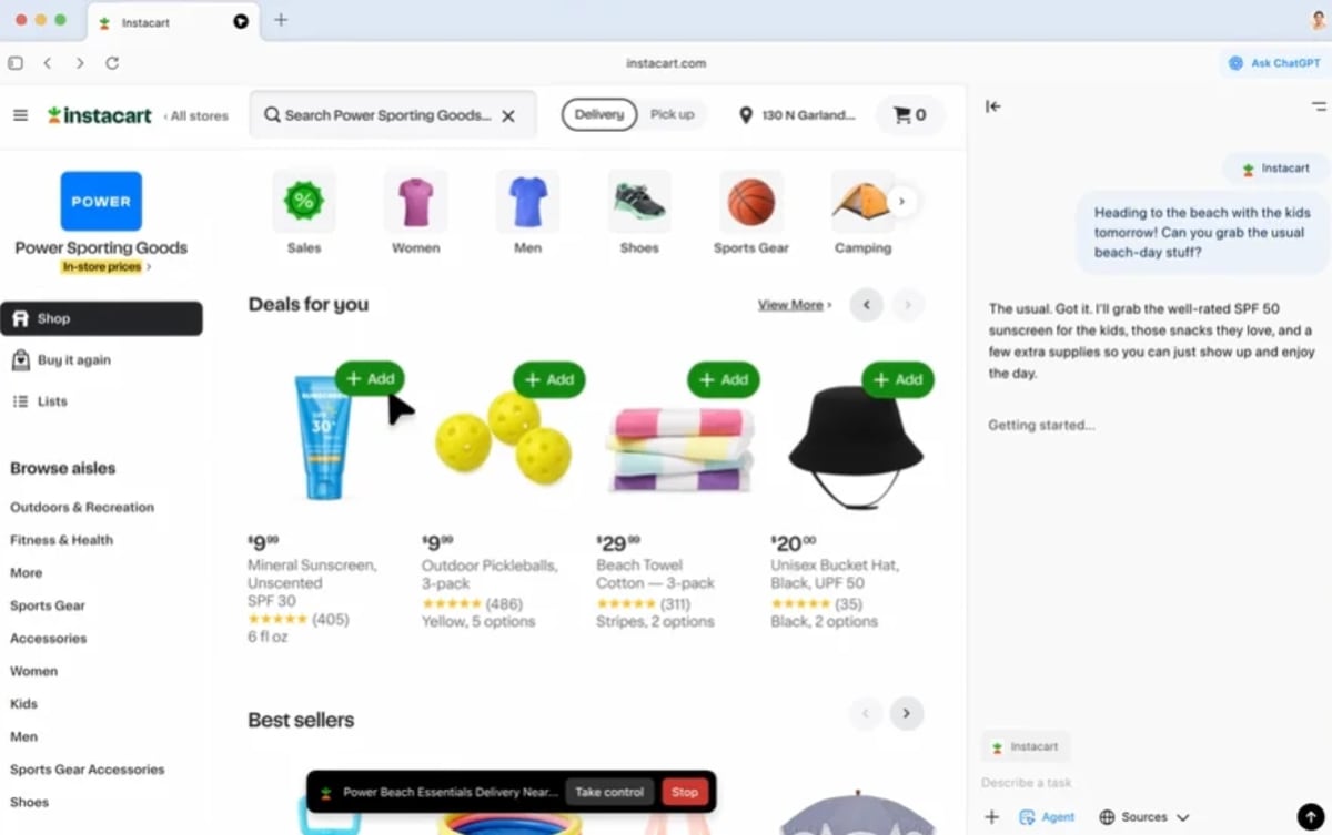 Navegador con ChatGPT Atlas integrado en una página de compras online