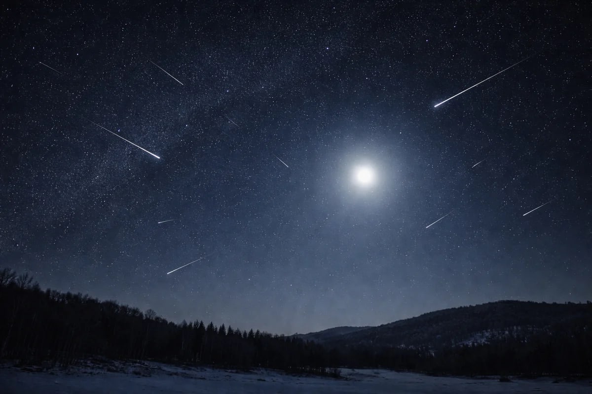 Lluvia de meteoros cruzando un cielo nocturno