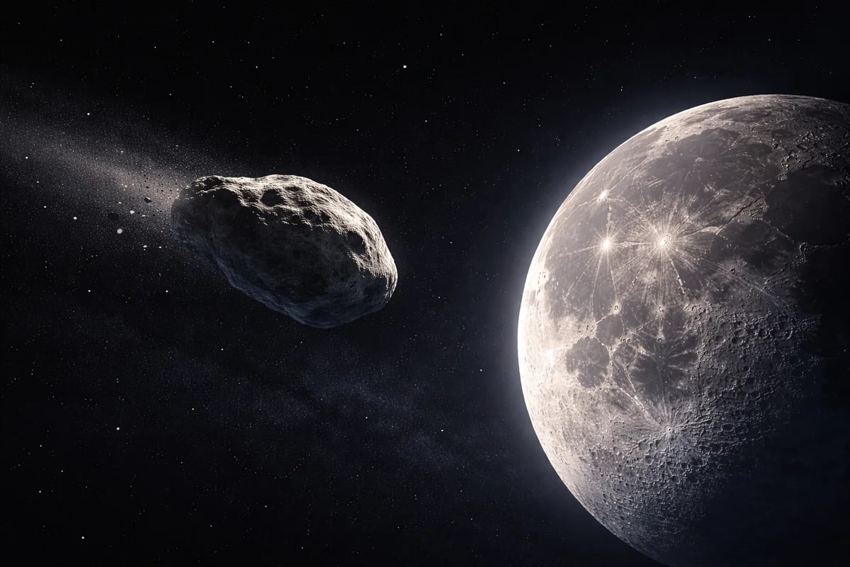 Asteroide acercándose a la Luna