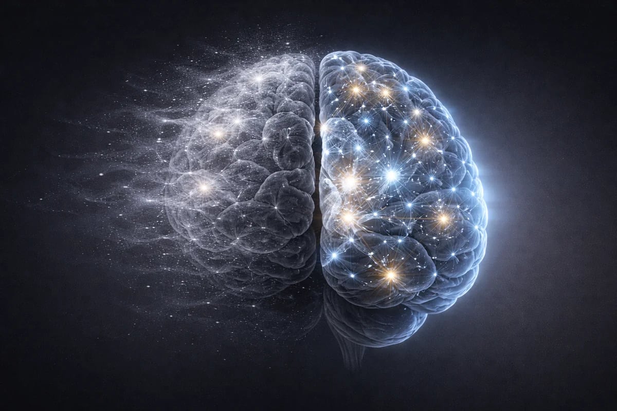 Cerebro dividido entre una zona difusa y otra luminosa