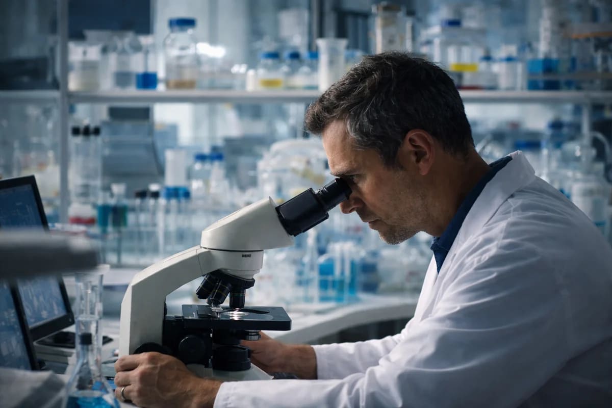 Científico trabajando con un microscopio en un laboratorio de investigación