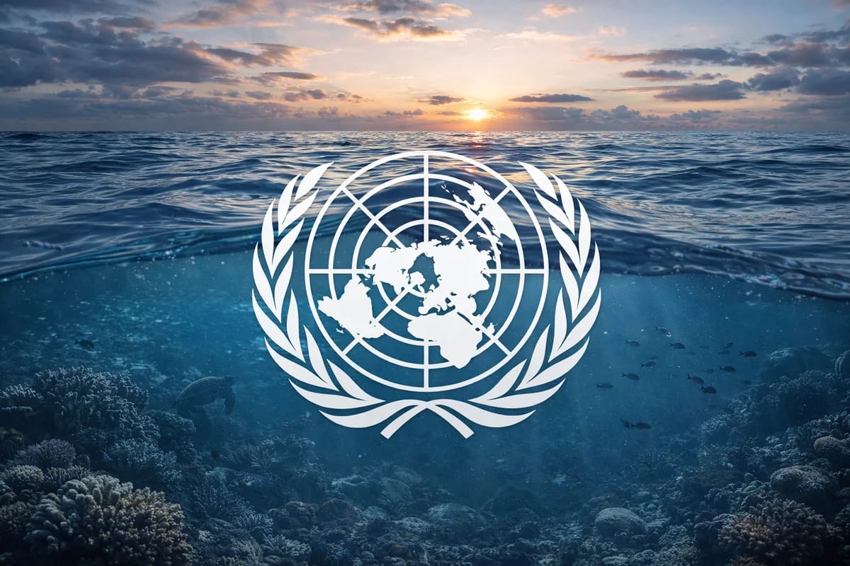 Océano en alta mar con ecosistema marino bajo la superficie