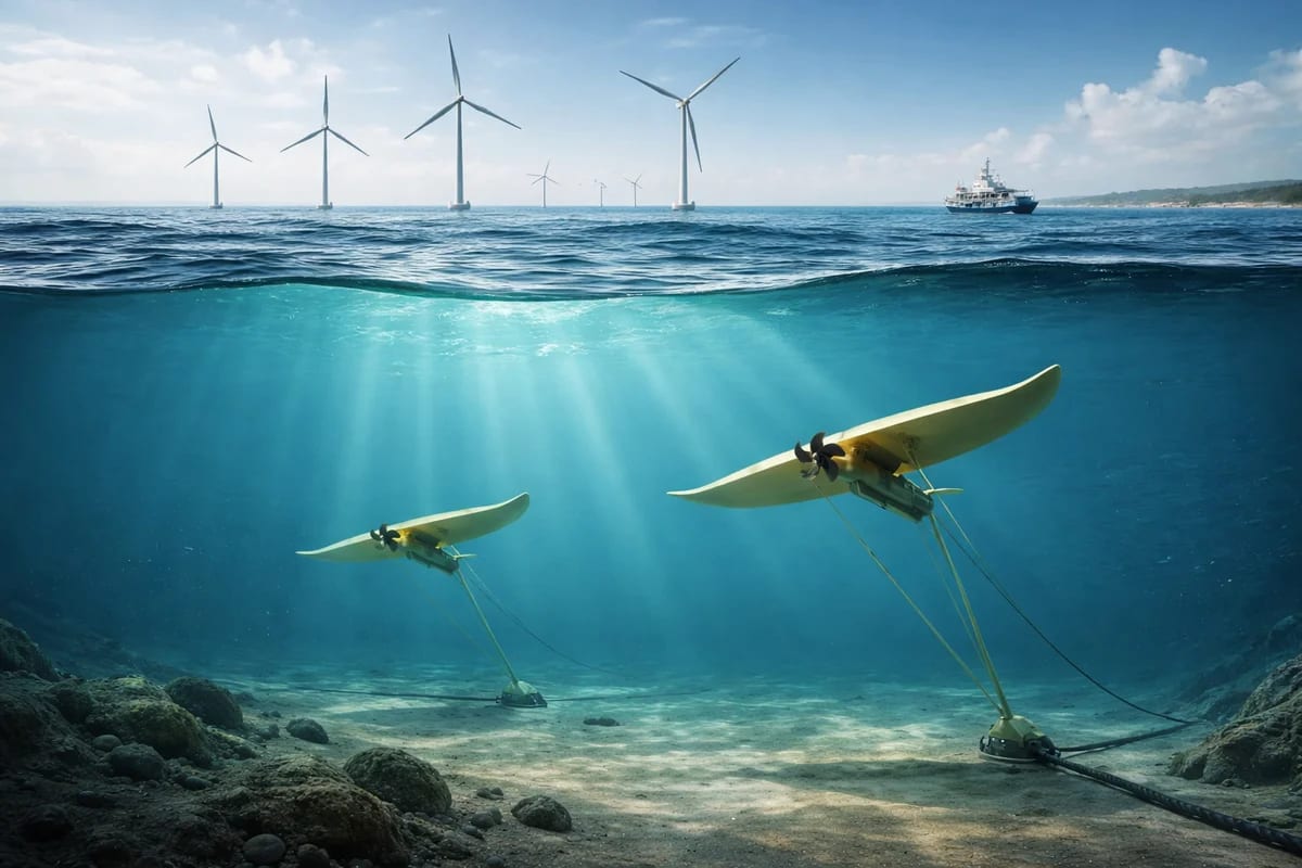 Cometas hidrocinéticas submarinas operando bajo un parque eólico marino