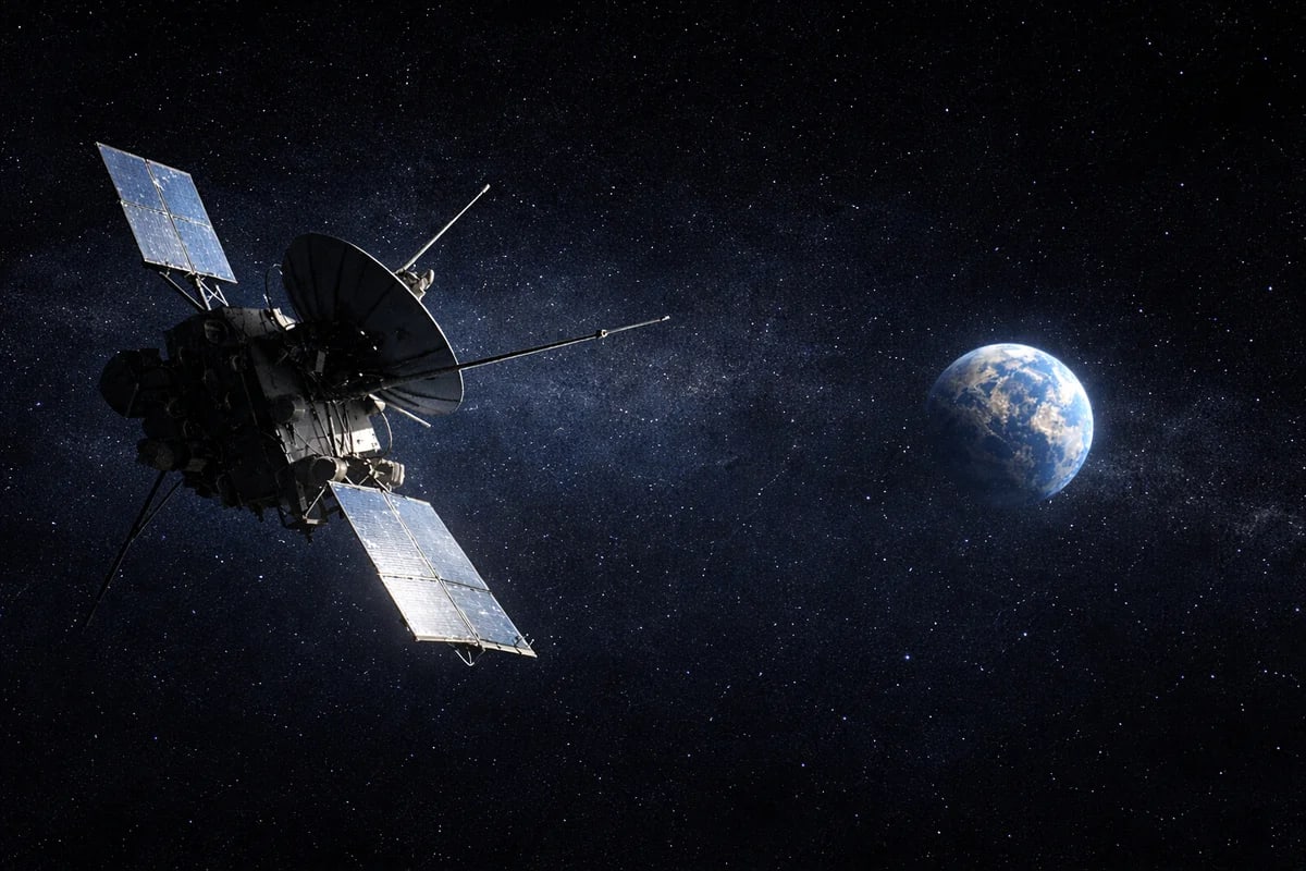 Satélite espacial con la Tierra al fondo