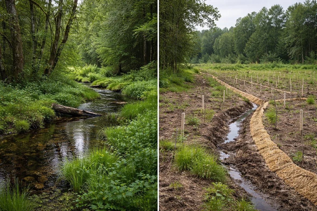 Ecosistema conservado junto a un entorno en restauración ecológica