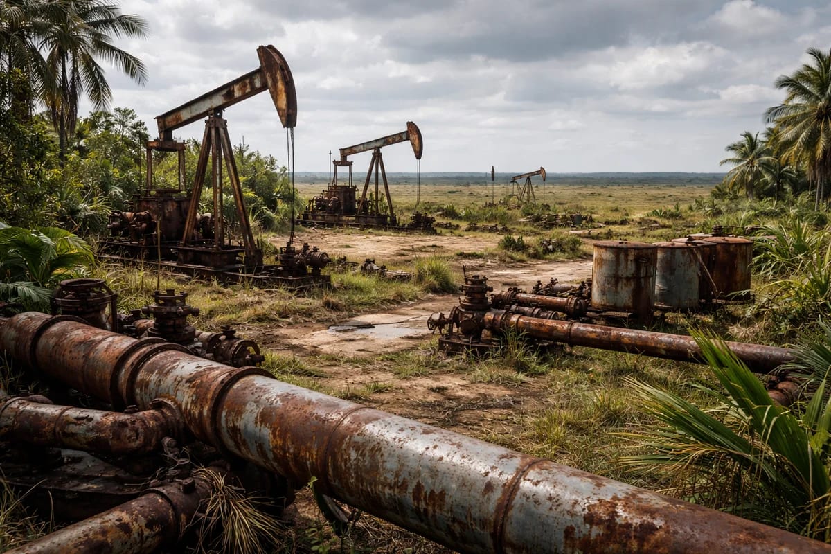 Pozos petroleros envejecidos y tuberías oxidadas