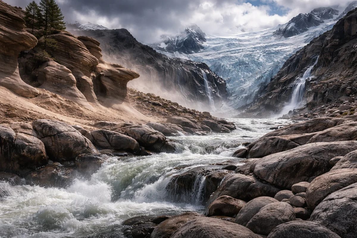 Paisaje erosionado por la acción combinada del agua, el viento y el hielo