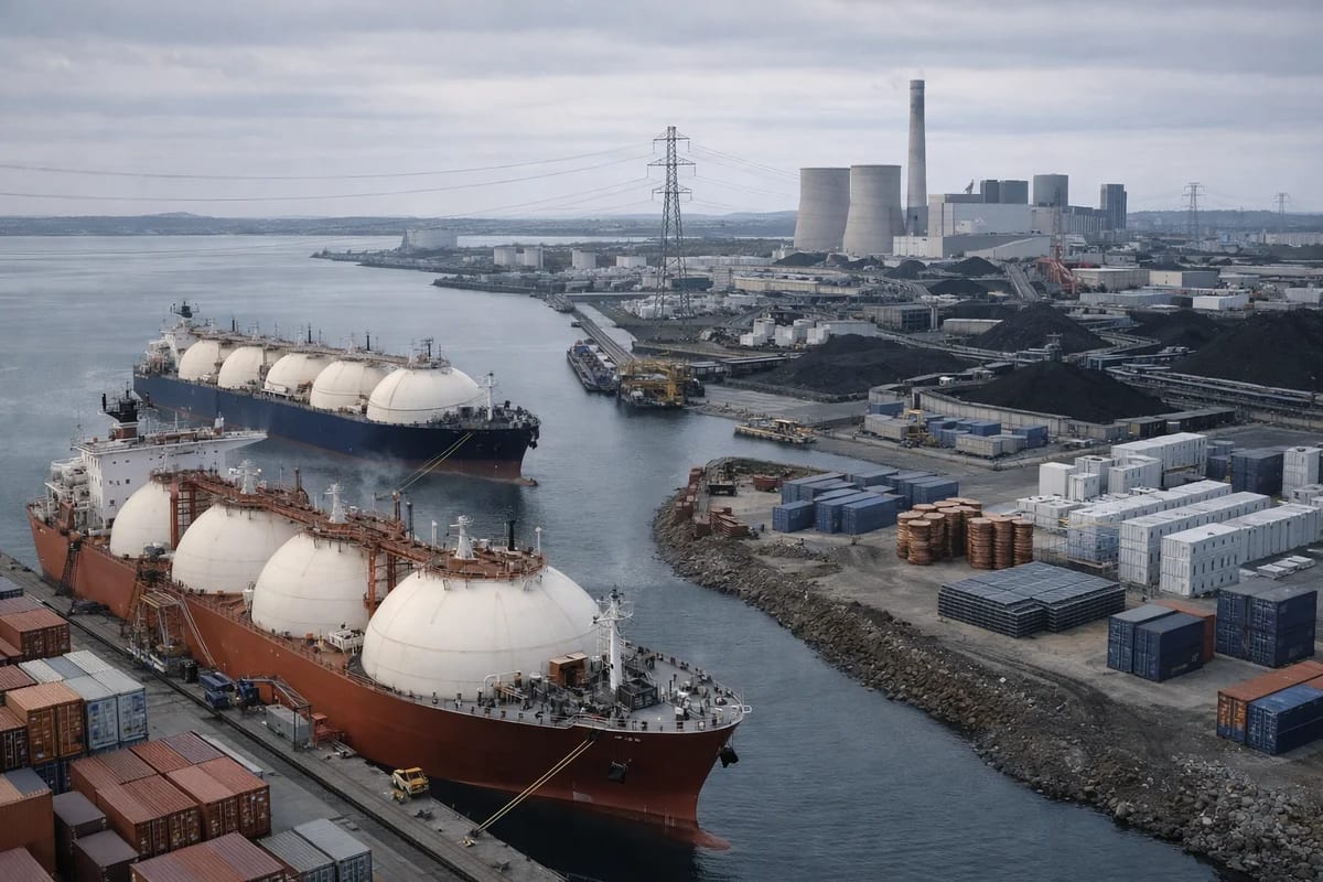 Puerto industrial con metaneros de GNL