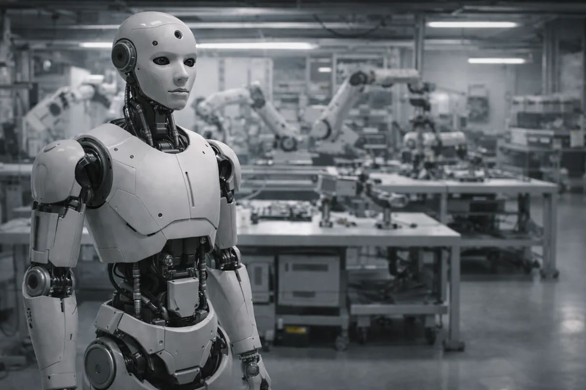 Robot humanoide en laboratorio industrial