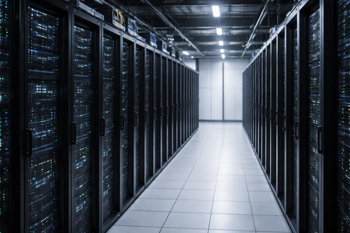 Pasillo de centro de datos con racks de servidores