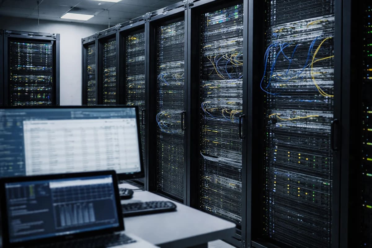 Racks de servidores y equipos de red en centro de datos