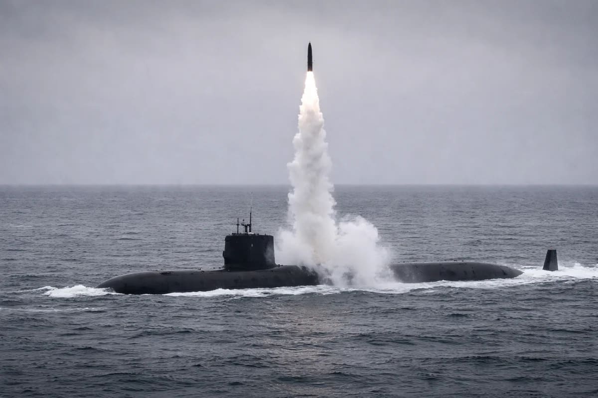 Submarino militar lanzando un misil desde el mar