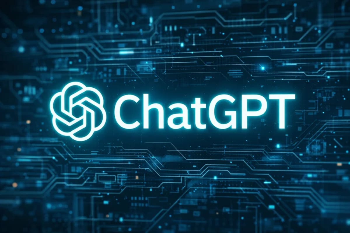 Logo de ChatGPT en fondo tech azul