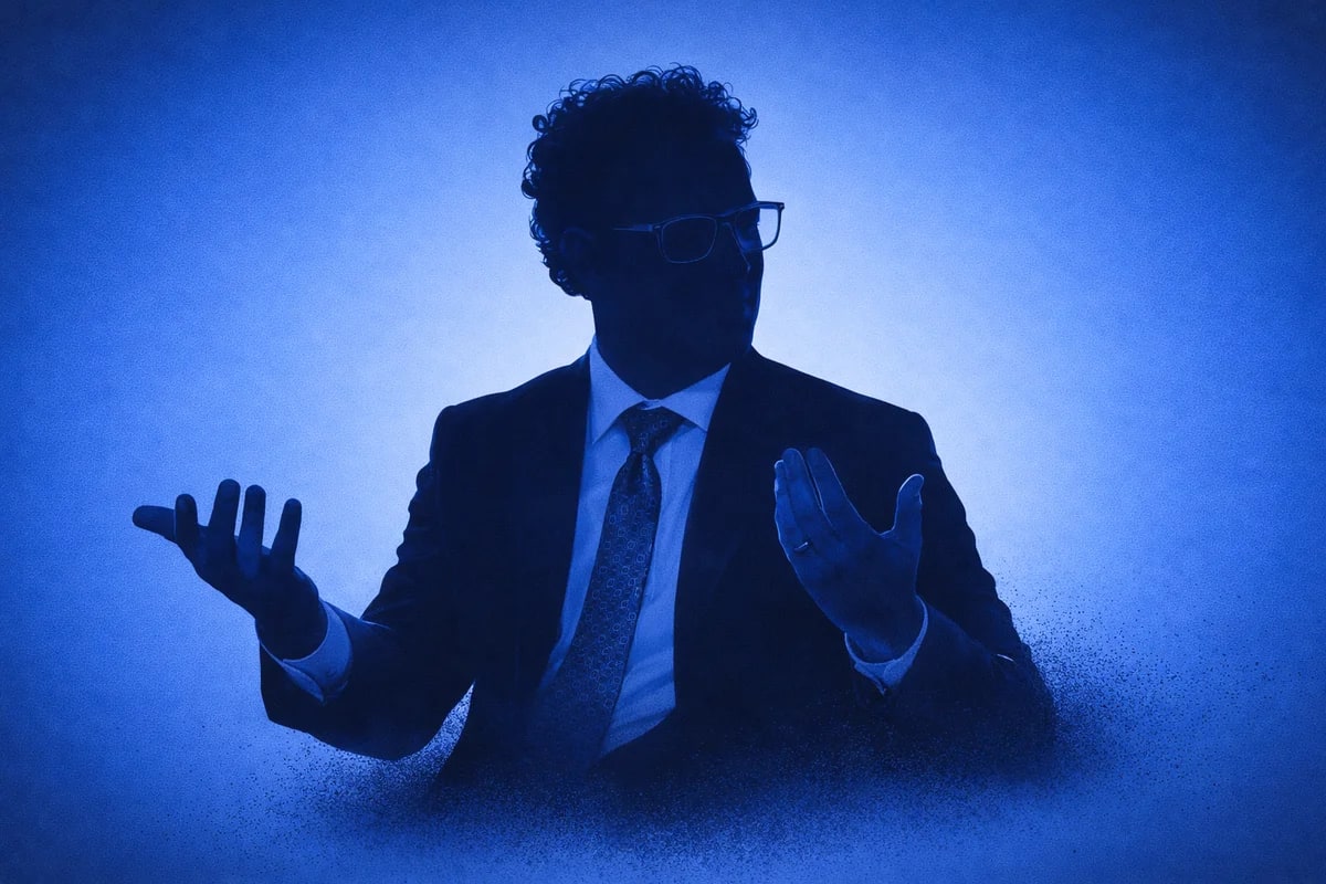 Silueta ilustrada de líder de empresa de inteligencia artificial