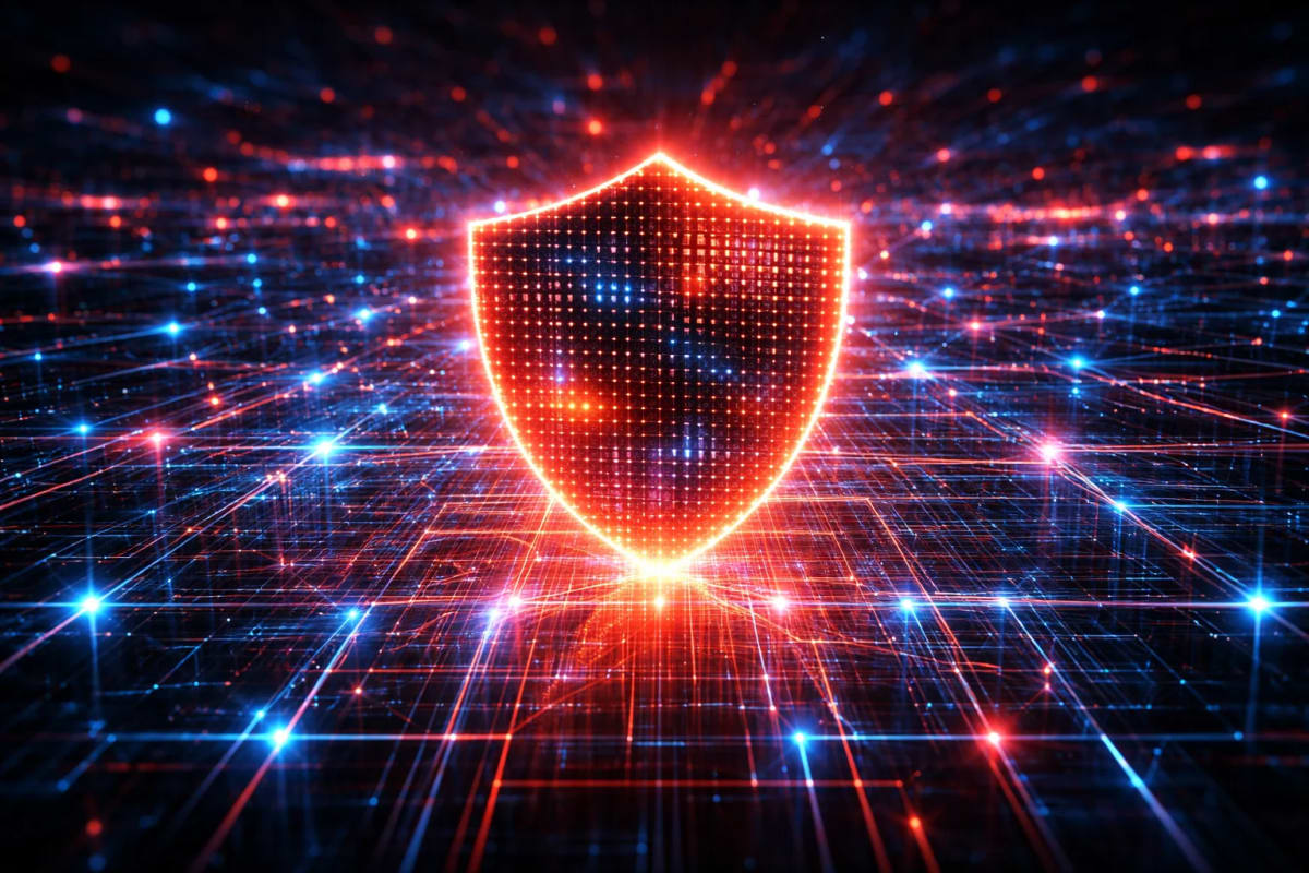 Escudo digital luminoso sobre red de datos