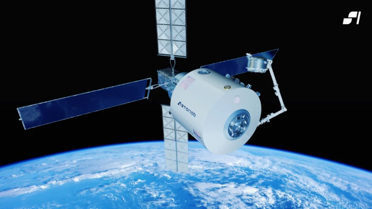 Ilustración artística de la estación espacial Starlab en órbita terrestre