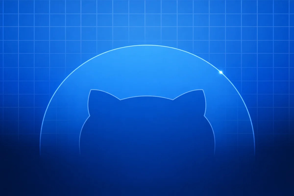 Silueta del logo de GitHub sobre fondo de cuadrícula tecnológica