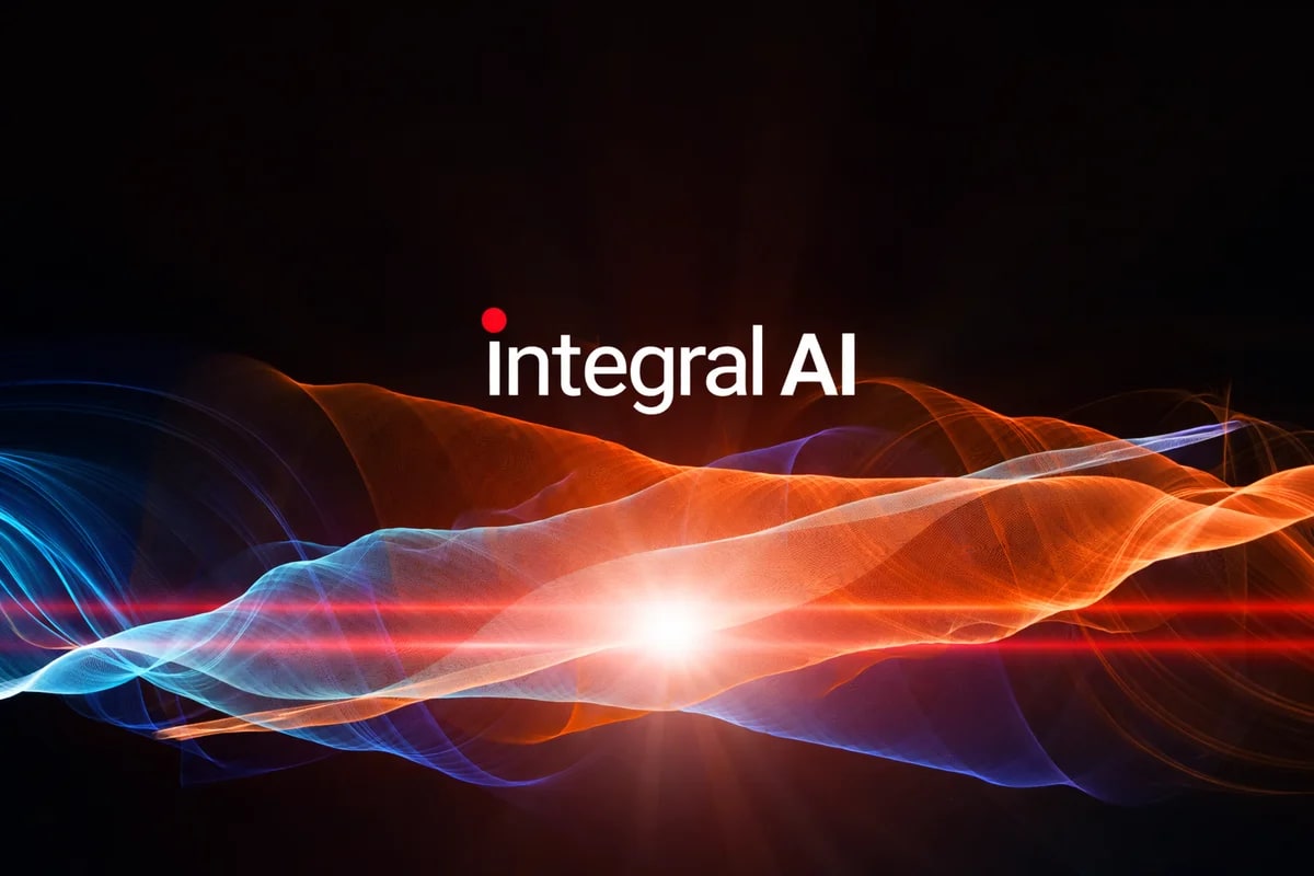 Logo de Integral AI sobre fondo abstracto de ondas luminosas