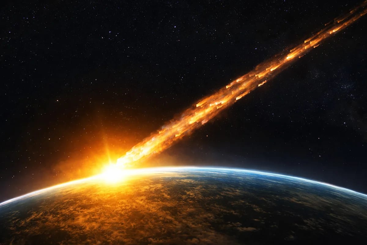 Asteroide impactando la Tierra visto desde el espacio