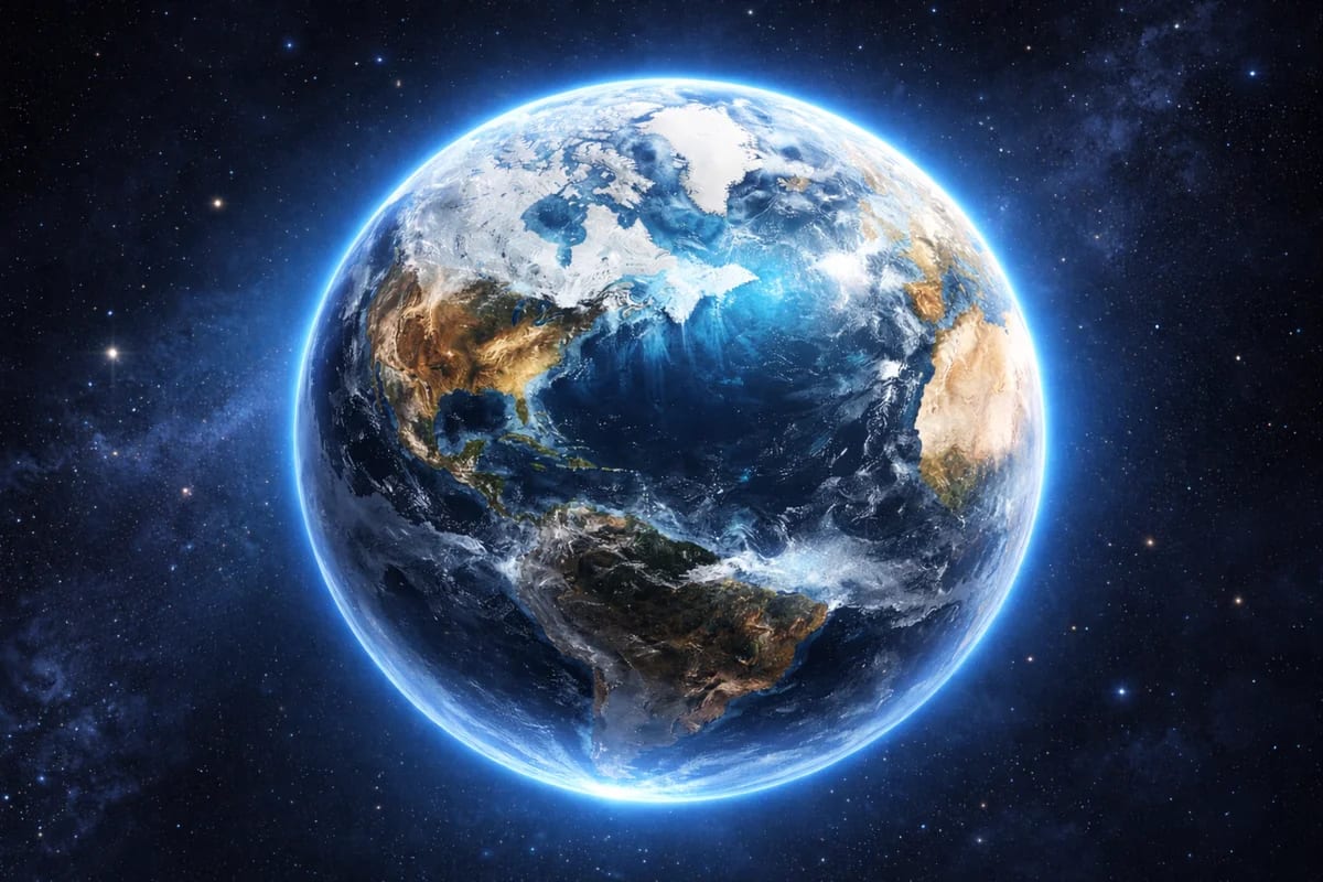 Vista del planeta Tierra desde el espacio con océanos y continentes visibles