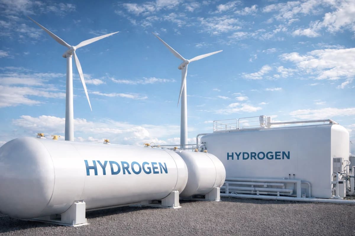Depósitos de hidrógeno junto a aerogeneradores en planta energética