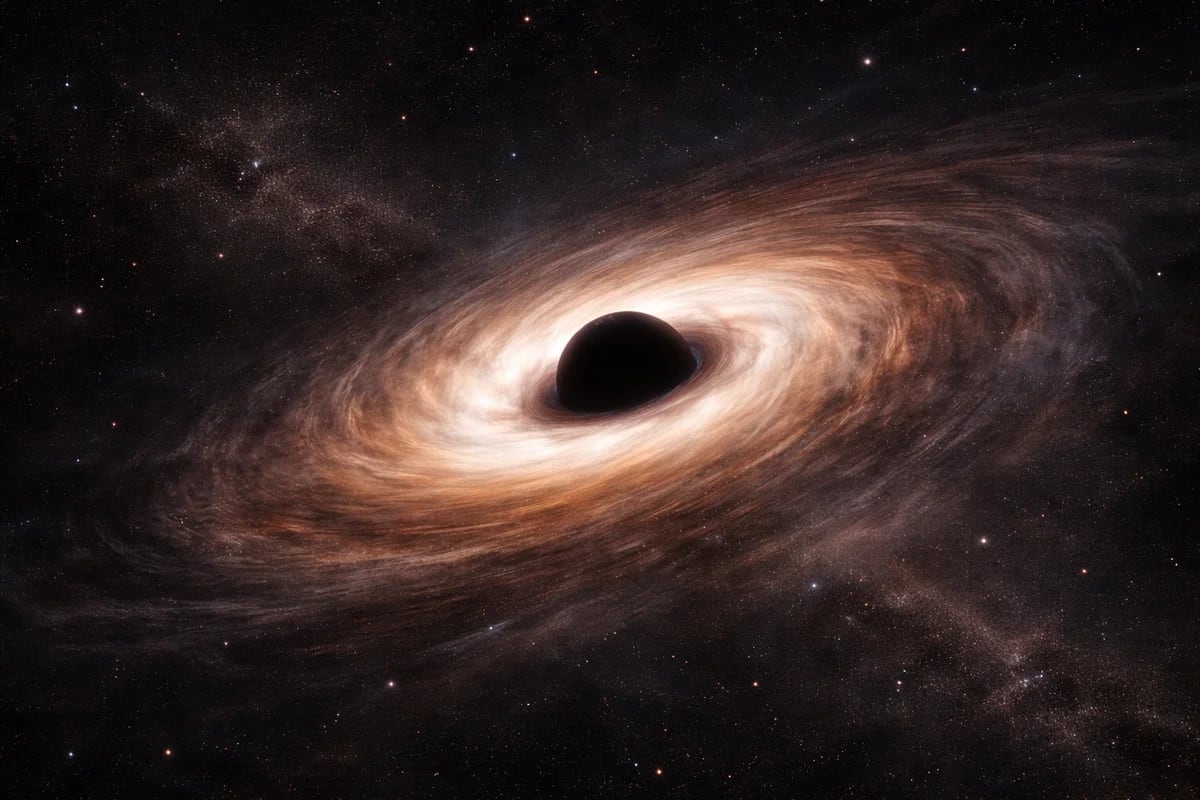 Representación de un agujero negro con disco de acreción en el espacio