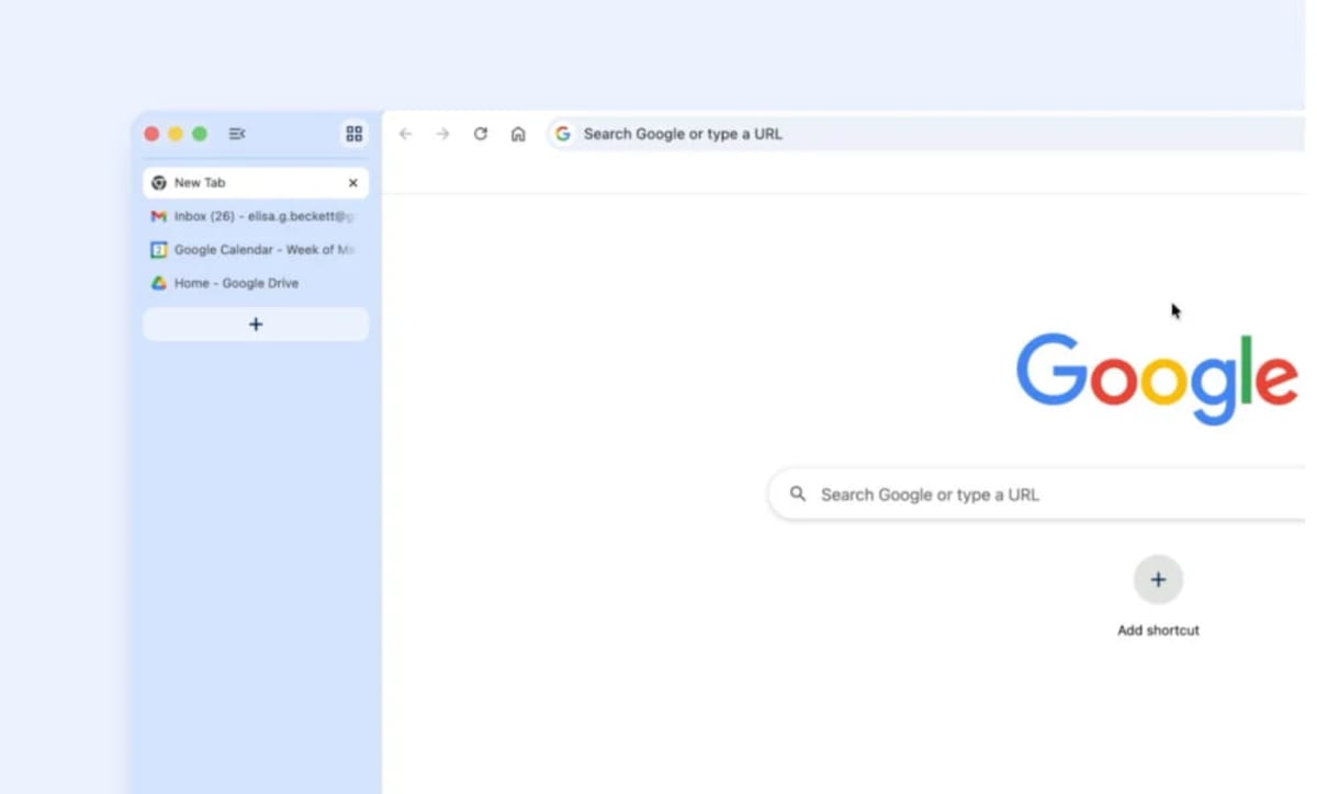 Interfaz de Google Chrome con pestañas verticales en el lateral izquierdo