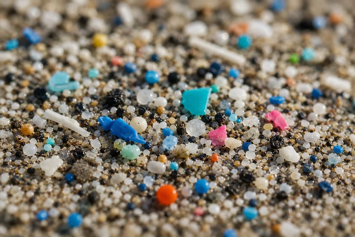 Microplásticos mezclados con arena en una playa