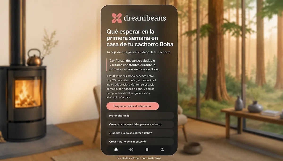 Interfaz de Dreambeans mostrando consejos personalizados