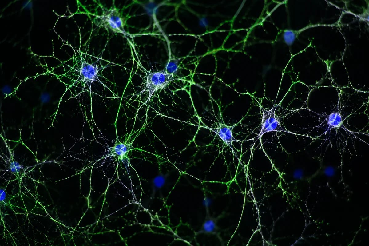 Red de neuronas humanas observada mediante microscopía