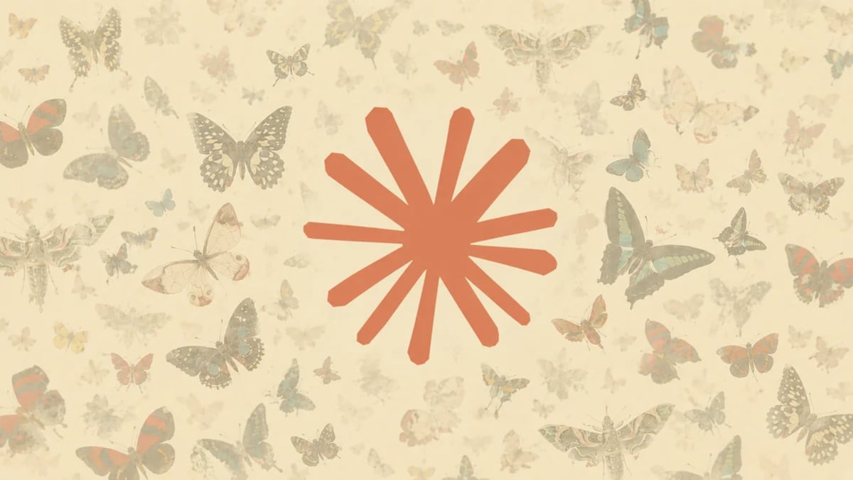 Logotipo de Claude sobre un fondo de mariposas desenfocadas