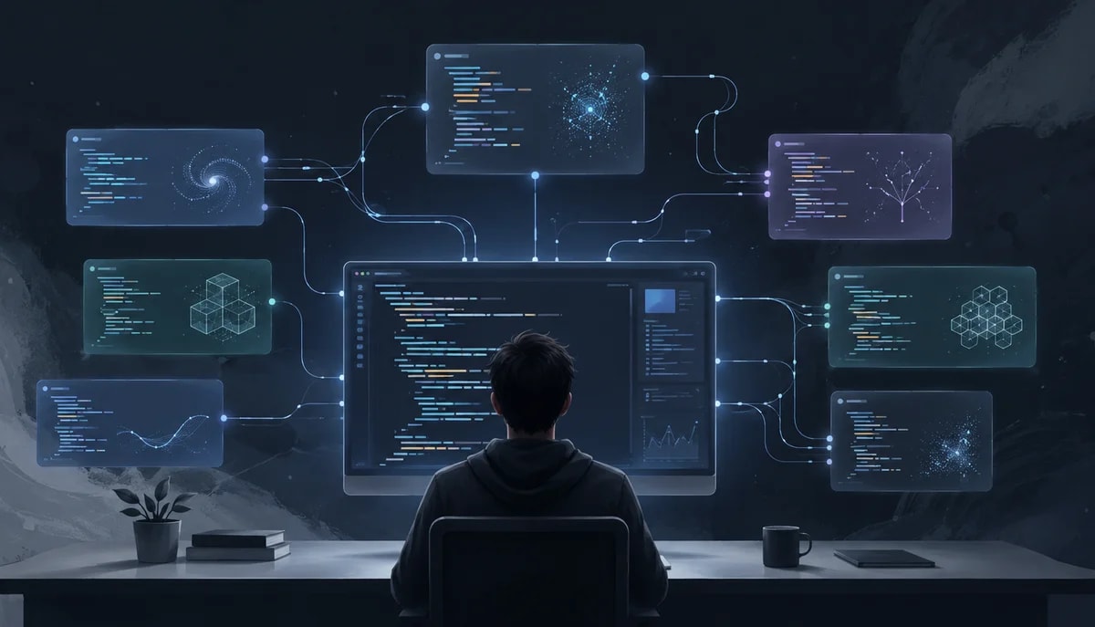 Desarrollador coordinando agentes de IA para programar