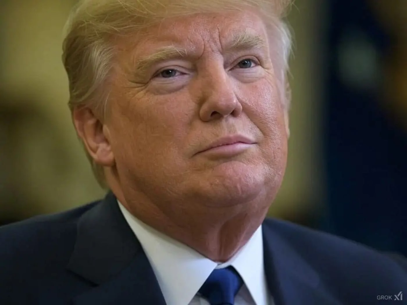 Retrato de Donald Trump, expresidente de los Estados Unidos, con traje oscuro y expresión seria.