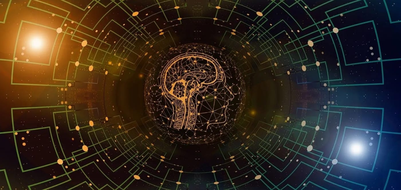 Representación de la interacción entre la inteligencia artificial y el cerebro humano en una red neuronal.