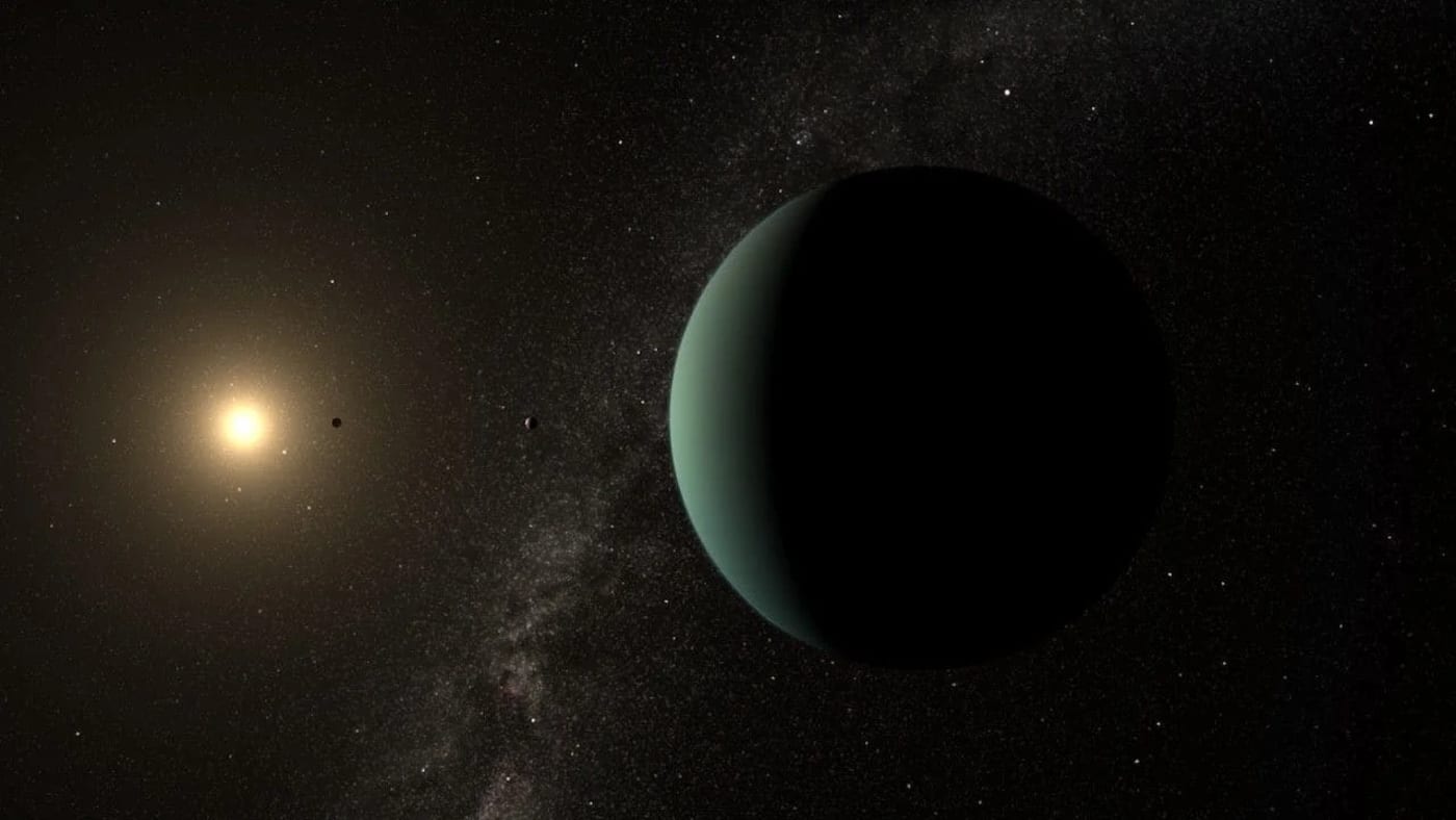 Representación artística de una supertierra potencialmente habitable orbitando una estrella similar al Sol.