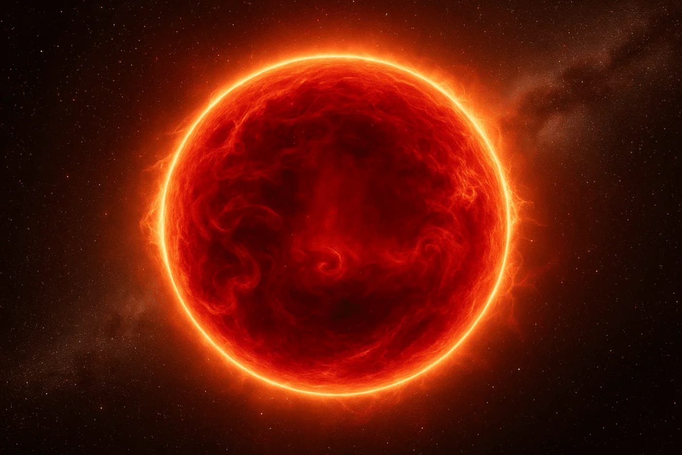 Representación de una estrella gigante roja, cuyo ritmo luminoso permite estudiar su estructura interna.