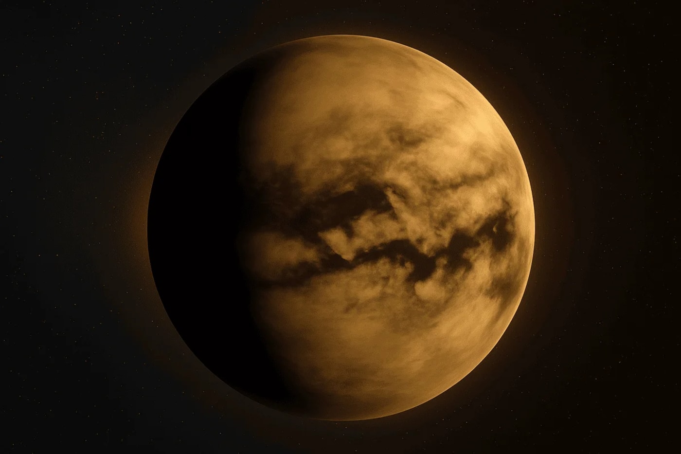 Vista artística de Titán, la luna más grande de Saturno, mostrando su atmósfera densa y superficie nublada.