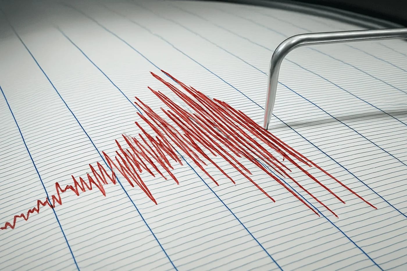 Registro de un terremoto capturado por un sismógrafo de aguja.