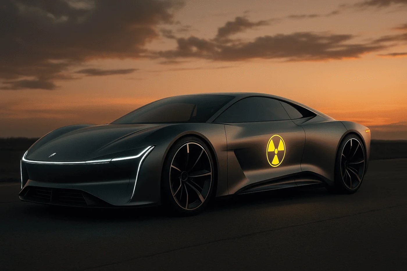 Coche conceptual con símbolo de radiación nuclear en el lateral