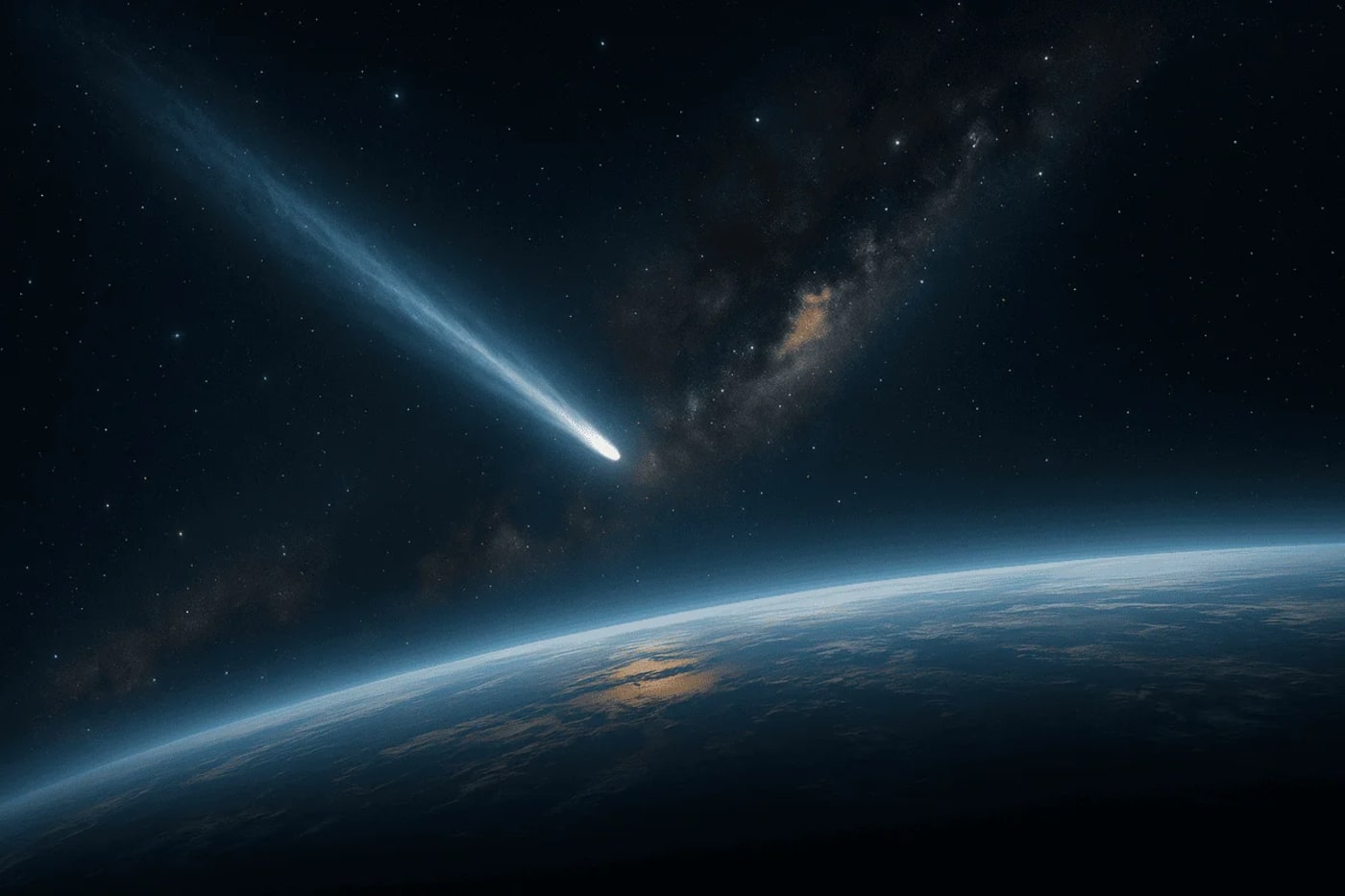 Cometa acercándose a la Tierra en el espacio profundo