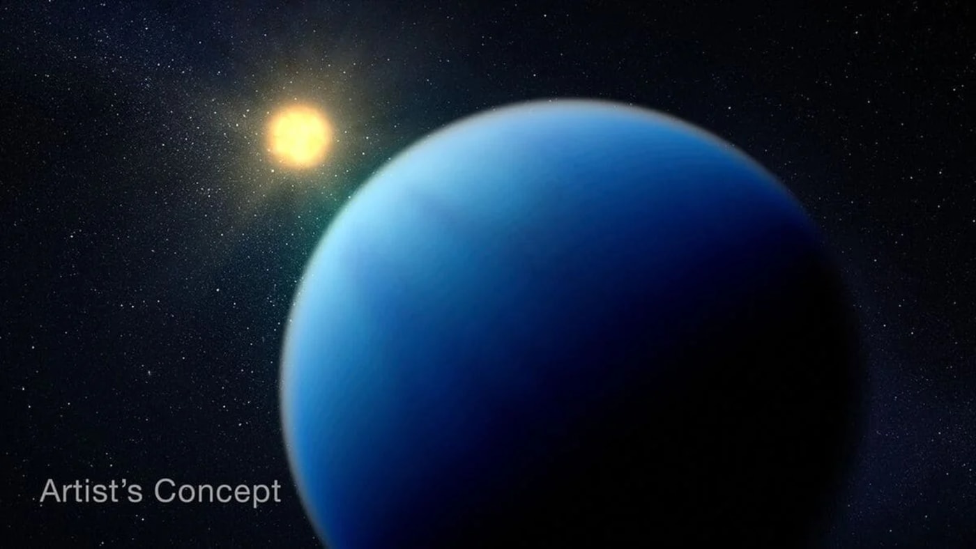 Concepción artística del exoplaneta TOI-421 b con su estrella de fondo