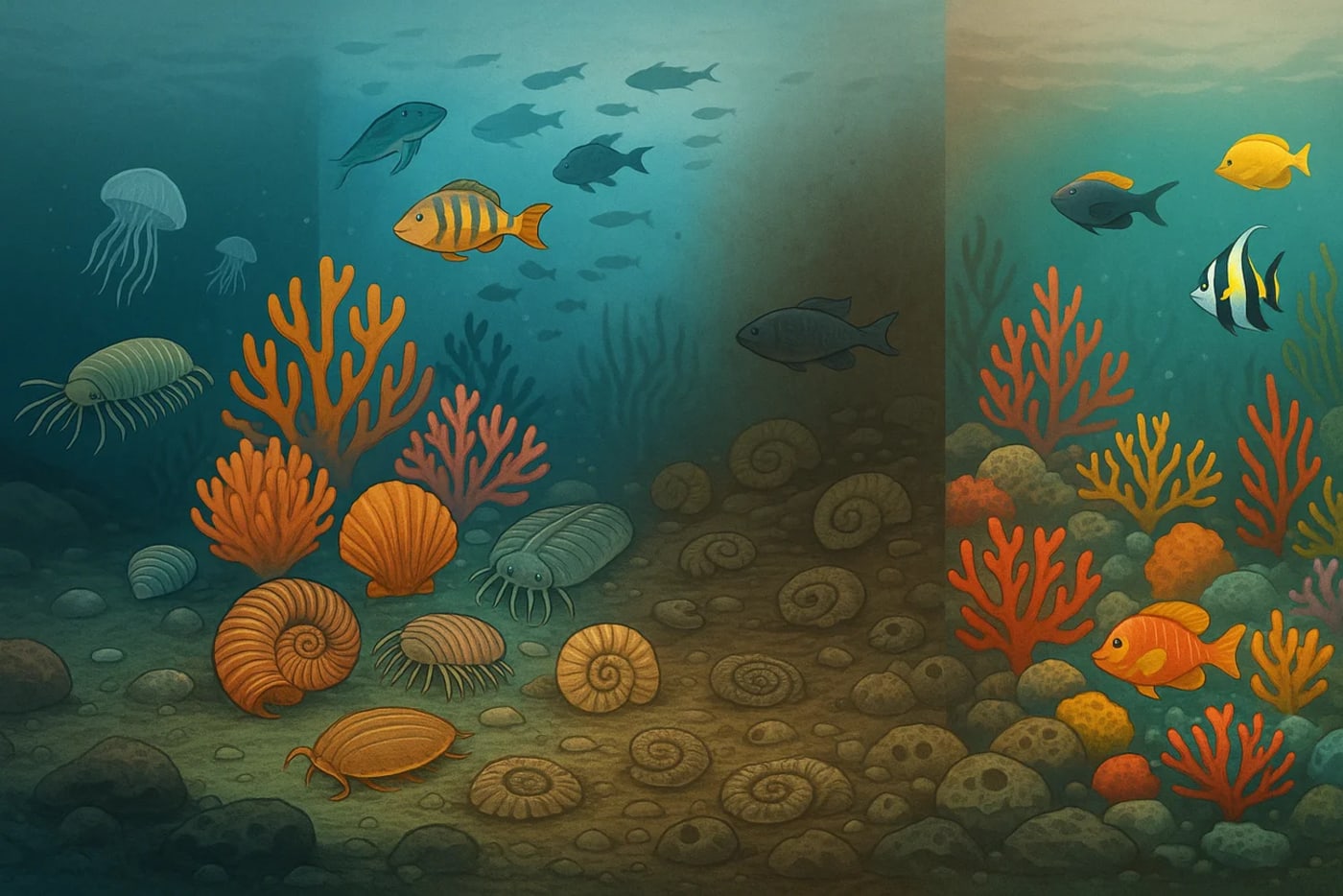 Ilustración evolutiva de la biomasa marina