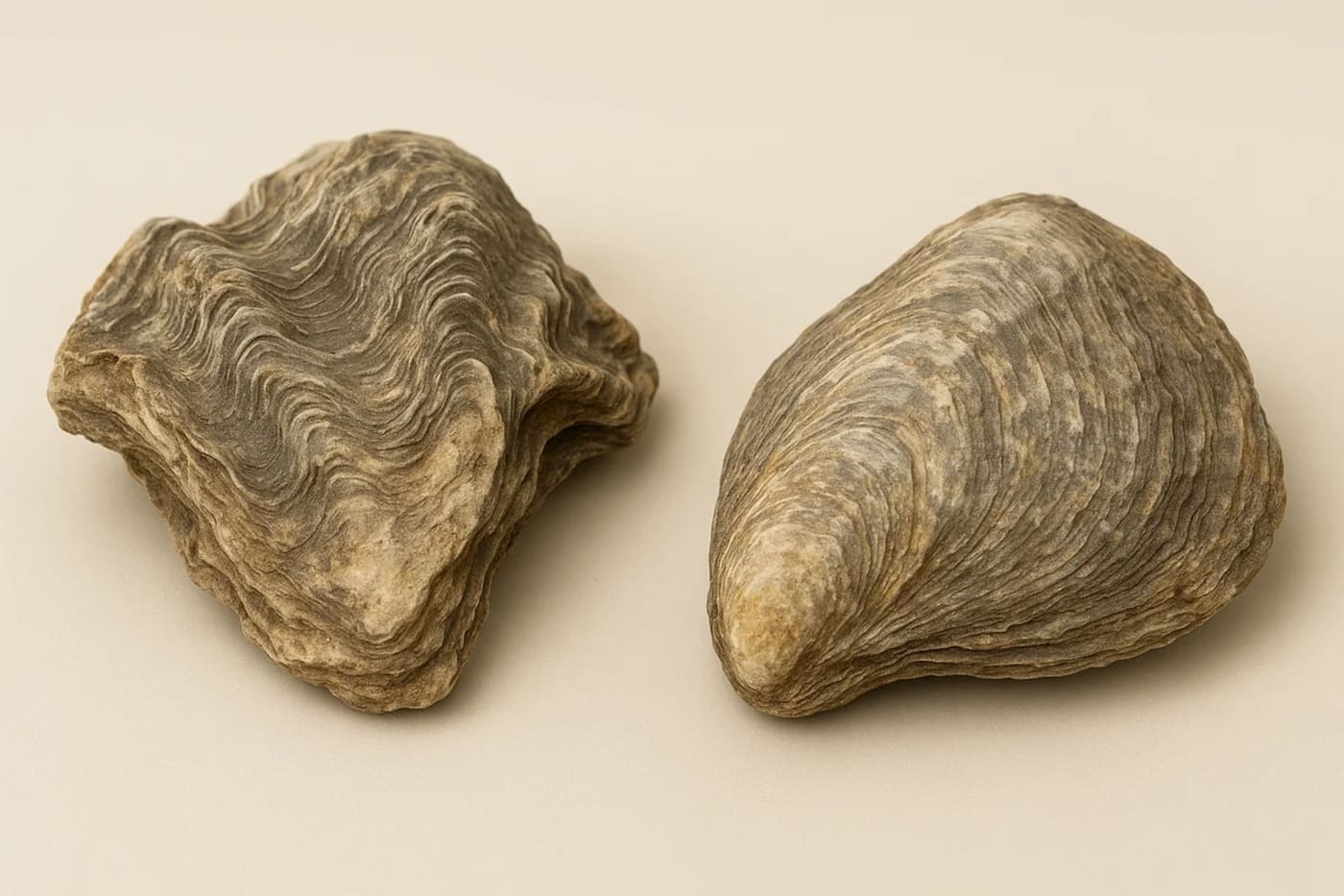 Dos conchas de ostras fosilizadas