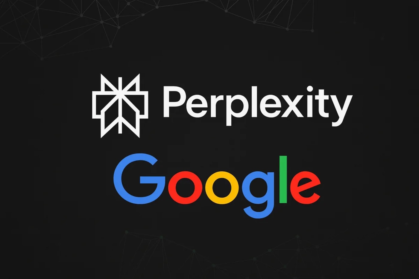 Logotipos de Perplexity y Google sobre un fondo oscuro con patrón de red