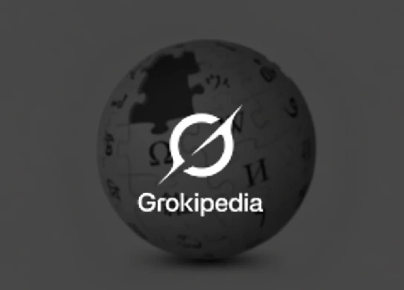 Logo de Grokipedia sobre un fondo difuminado de la esfera de Wikipedia
