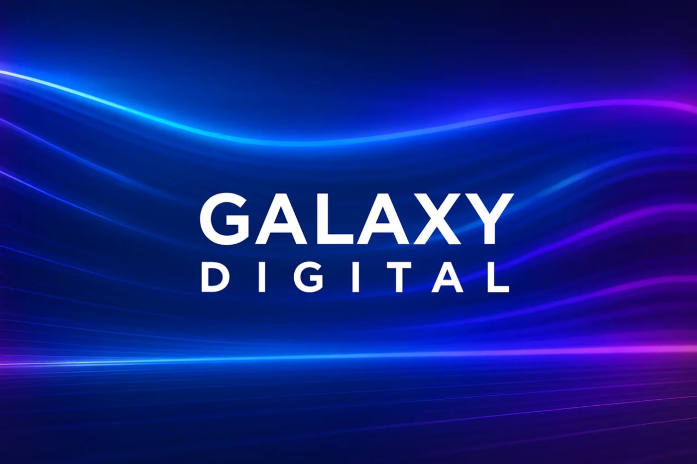 Texto centrado de Galaxy Digital sobre un fondo azul y violeta con ondas de luz y estilo tecnológico futurista
