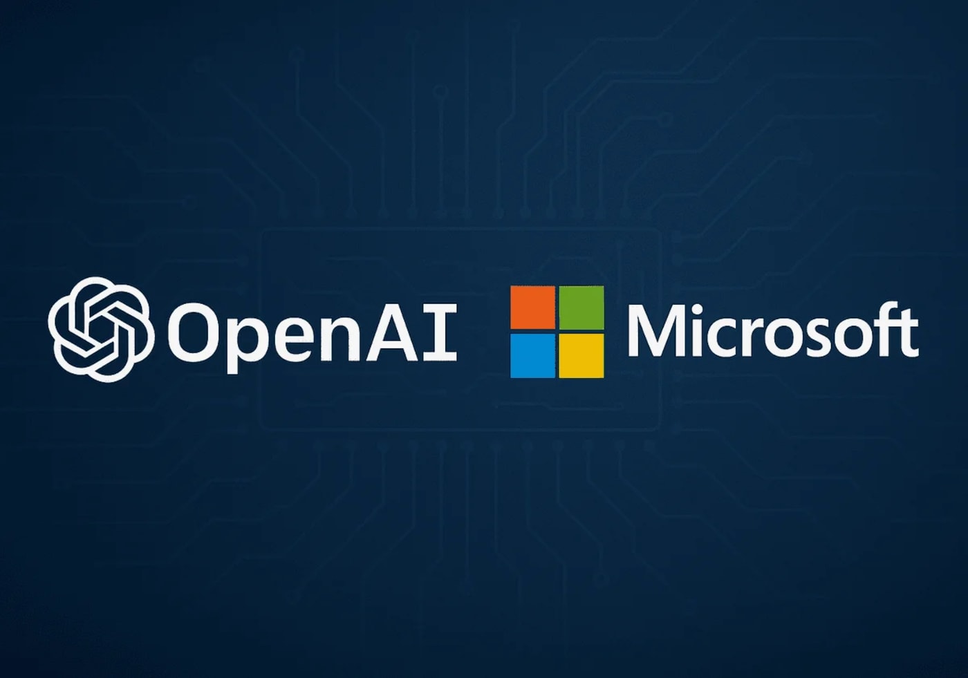 Logotipos de OpenAI y Microsoft sobre un fondo azul que simboliza su colaboración en inteligencia artificial y computación en la nube