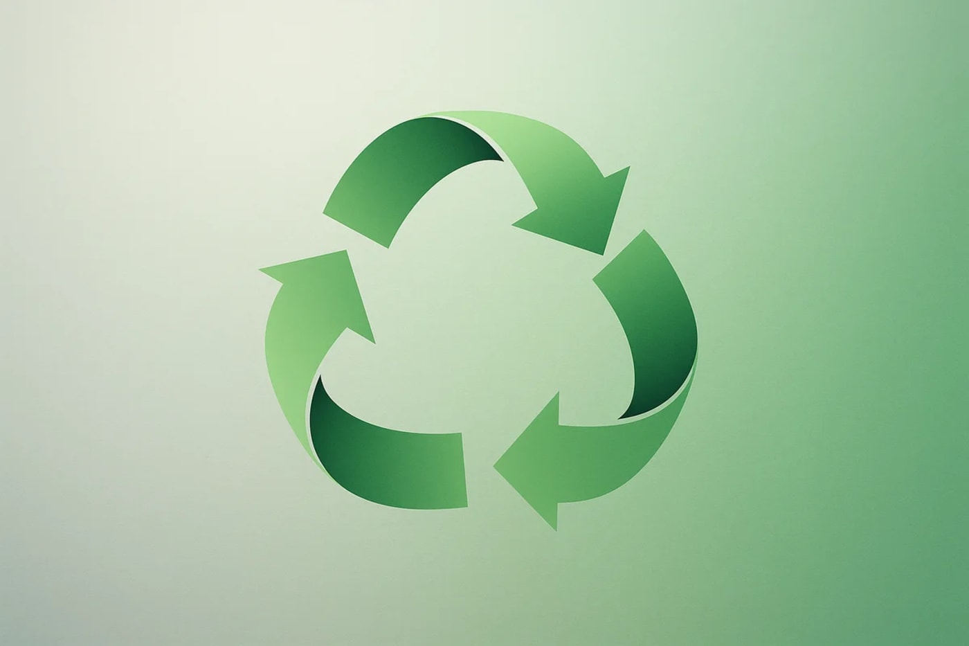 Símbolo de reciclaje estilizado con flechas verdes sobre un fondo degradado en tonos verdes y grises