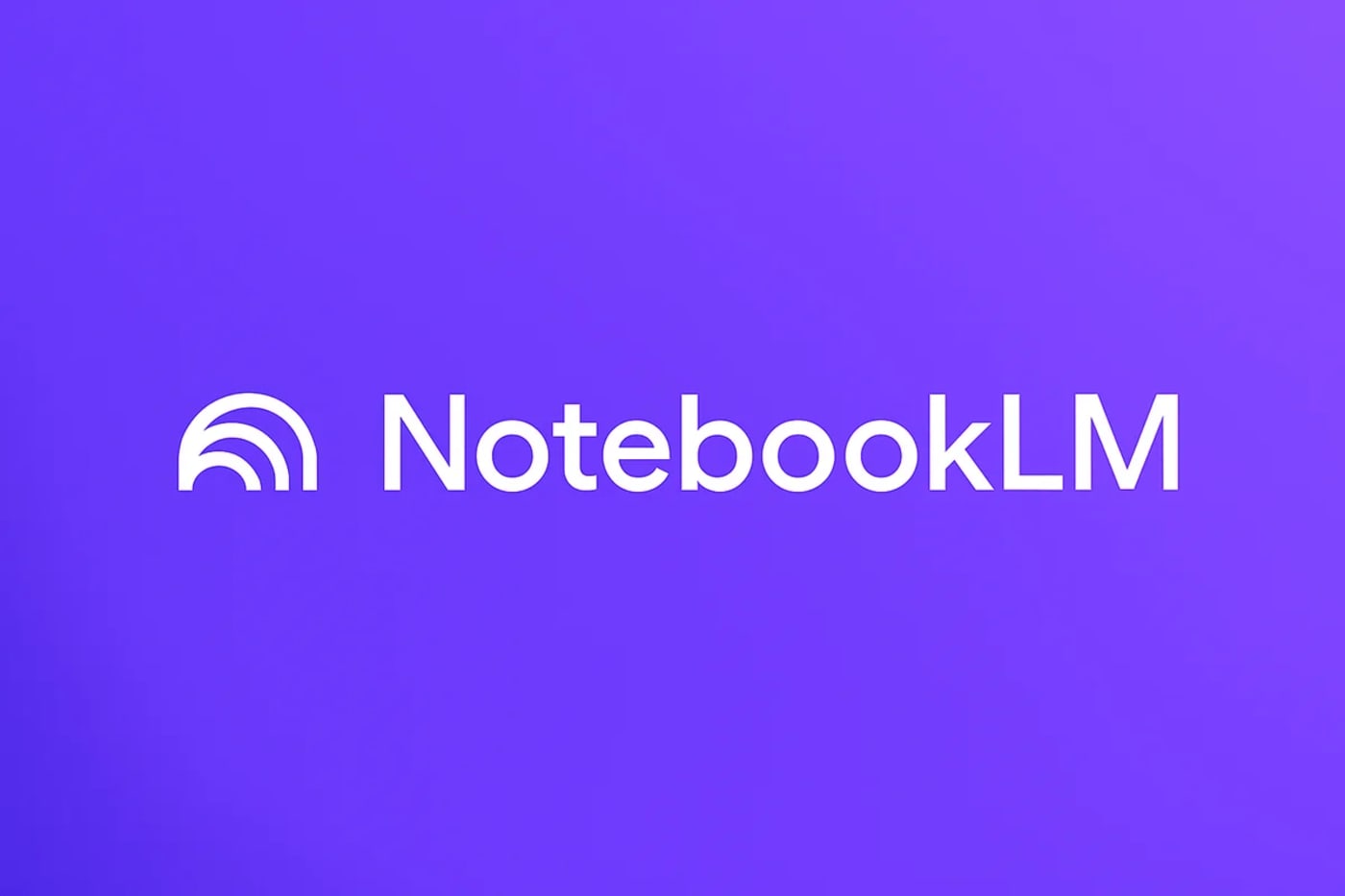 Logotipo de NotebookLM en color blanco sobre un fondo violeta con degradado suave